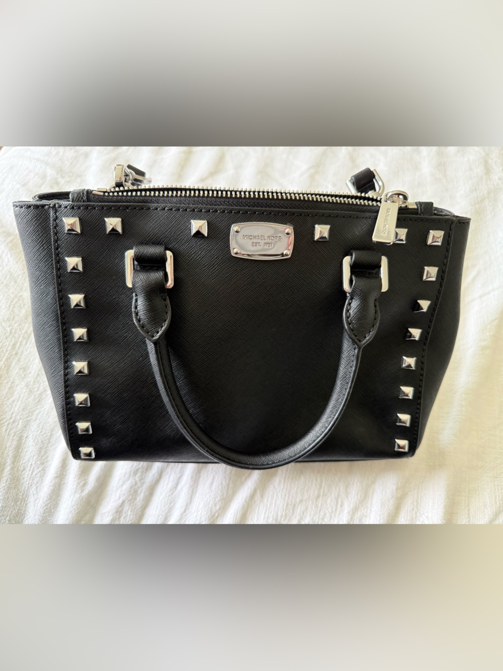 Michael Kors Black Kellen Studded Saffiano Small Crossbody Purse - Picture 2 of 6